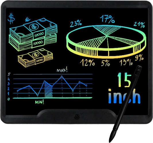 LCD Writing Tablet 15 Inch, Erasable Drawing Board Doodle Board Kids Writing Board Electronic Drawing Pads Drawing Tablet for Kids Adults Home School Office, Black